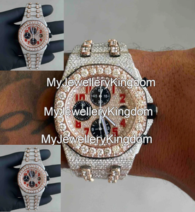 Reloj de Diamantes Moissanite con Caja Redonda Completamente Dorada, Resistente al Agua 10BAR, Diseño Completamente de Cristal, Mejor Precio para Hombre - Product Image 4