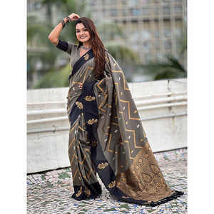 Dusty Concept Grey Soft Silk Zig Zag Zari Woven Saree Elegant <b>Party</b> <b>Jumpsuit</b> - Product Image 1