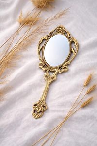 Brass Hand <b>Mirror</b> Vintage Style Decorative Handheld <b>Vanity</b> <b>Mirror</b> Antique Finish Dressing <b>Mirror</b> for Makeup Home Drcor & Gifting - Product Image 3