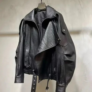 Chaqueta de Cuero Genuino para Mujer, Estilo Motero, de Piel de Cordero Suave, Fabricación Directa de Fábrica, Personalizable OEM - Product Image 4
