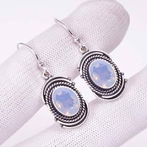 Vintage Oval Milky Opal Drop <b>Earrings</b> Antique <b>Silver</b> Plated Bezel Setting Women's Fashion Jewelry Party <b>Earrings</b> - Product Image 3
