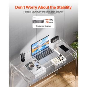 Mesa Auxiliar Moderna Rectangular de Acrílico de 2 Niveles, Transparente, con Estante de Almacenamiento, Mesa de Noche Gruesa y Transparente - Product Image 4