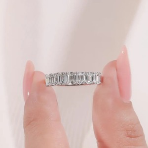 Emerald Cut Diamond Band Solid Gold Lab Grown <b>Half</b> Eternity Ring <b>Step</b> Cut Wedding Band Anniversary Stacking Ring - Product Image 6