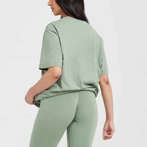 T-shirt surdimensionné vert uni à manches courtes et col rond en tricot, coupe décontractée pour femme - Product Image 4