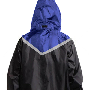 Unisex Adult Waterproof Hiking <b>Rain</b> Suit With Hooded <b>Jacket</b> And Pants Black Blue Reflective Stripe <b>Long</b> Sleeve Zipper Closure - Product Image 4