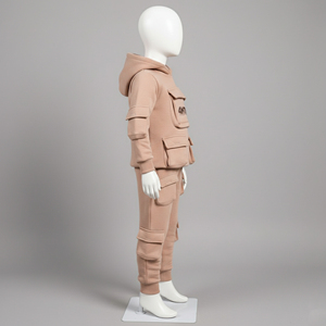 Ensemble sweat à capuche cargo multi-poches pour enfants, survêtement polaire chaud d'hiver pour tout-petits, tenue de jogging streetwear pour enfants - Product Image 3