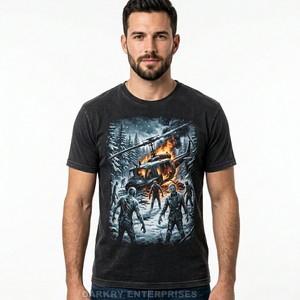 Mens Heavy Cotton Custom T Shirt Winter Zombie Attack Graphic Tee Burning Helicopter Scene Print <b>Tshirt</b> Manufacturer OEM Factory - Product Image 1