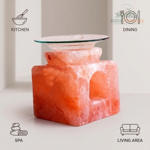 Diffuseur d'huiles essentielles en sel de roche cubique carré, porte-bougie chauffe-plat, brûleur d'arômes artisanal en sel rose de l'Himalaya naturel - Product Image 4