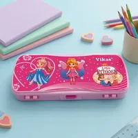 Boîte à crayons rose VIKAS X MAXO, étui de rangement en plastique rigide pour fournitures scolaires avec fermeture à clip solide, organisateur léger pour l'école