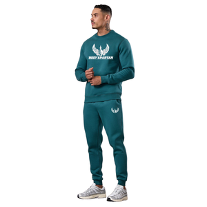 Mens Teal Green Crew Neck <b>Tracksuit</b> Casual Athletic Gymwear Sweatshirt and Jogger Set Winter Sports Activewear Streetwear - Product Image 1