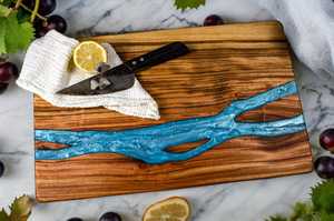 Tabla de cortar de resina epoxi de madera de acacia rectangular Bloque de cortar hecho a mano de primera calidad para queso, pan y uso en la cocina - Product Image 6