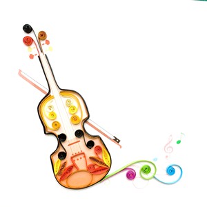 Carte en quilling classique faite à la main, thème instrument de musique violon, élégante carte en quilling avec enveloppe, cartes de vœux artisanales - Product Image 1
