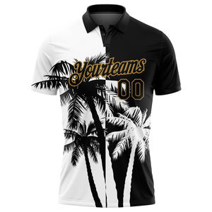 Polo de Golf de Alto Rendimiento con Diseño 3D de Palmeras Hawaianas en Negro, Blanco y Dorado Antiguo, Personalizado, Precio al por Mayor - Product Image 2