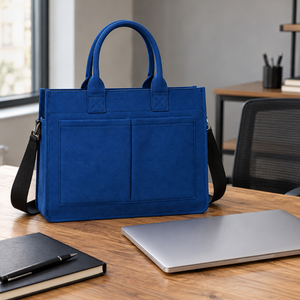 Royal Blue Canvas <b>Laptop</b> Tote Bag Large Capacity Eco-Friendly Dual Front Pockets Detachable Shoulder Strap | Heavy Duty Office - Product Image 2