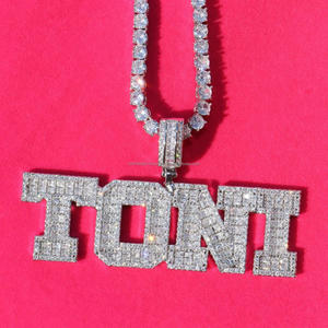 Collier pendentif personnalisé « TONI » avec diamants imitation moissanite, chaîne tennis, fournisseur de bijoux hip-hop - Product Image 1