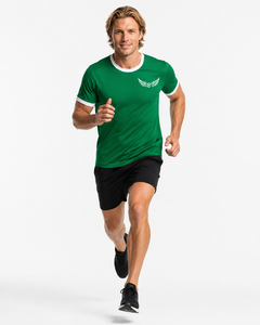 T-shirt vert à manches courtes pour homme, col rond, séchage rapide, polyester, décontracté, avec logo aile imprimé sur le devant, coupe classique - Product Image 4