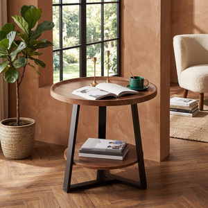 Contemporary Circular <b>Sofa</b> <b>Side</b> <b>Table</b> Double Layer Nightstand with Tray Metal and Wood Composite <b>Side</b> <b>Table</b> for Home Office - Product Image 1