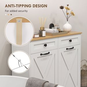 White Tilt Out Cabinet with 2 Removable <b>Baskets</b> and 2 Drawers <b>for</b> Bathroom <b>Storage</b>-Laundry Hamper - Product Image 6