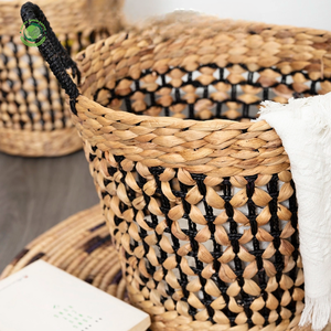 Cesta de jacinto de agua con diseño de roseta y asa. Cesta de almacenamiento hecha a mano. Venta al por mayor. Ecológica. Hecho en Vietnam. - Product Image 6