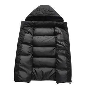 Chaleco Acolchado con Capucha para Hombre, Grueso, Cortavientos, con Cierre de Cremallera, Color Negro Sólido, Chaqueta Informal, Relleno de Poliéster - Product Image 2