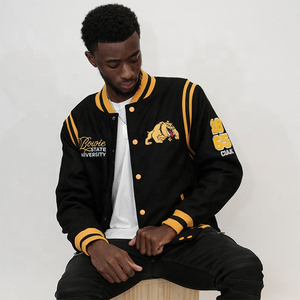Veste universitaire élégante style Letterman, imperméable, coupe-vent, col montant, confortable pour l'hiver, corps en laine, style streetwear pour hommes - Product Image 2