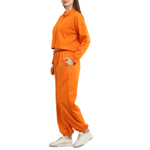 Ensemble de survêtement court 2 pièces en molleton de coton pour femme, motif uni, vente en gros, comprenant un bas court - Product Image 5