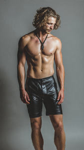 Shorts de cyclisme pour hommes en laine et cuir PU écologiques, à compression, taille haute élastique, coupe ajustée - Product Image 3