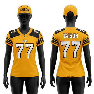 Camiseta de Fútbol Americano para Mujer, 260 GSM, Poliéster Transpirable, Paneles Amarillos y Negros en los Hombros, Sublimación Personalizada, Tackle Twill - Product Image 1