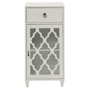 White Living Room Cabinet <b>Side</b> Table with Drawer and Door - Product Image 3