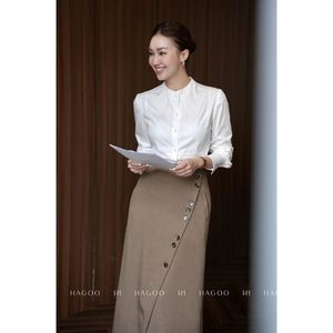 CV739 Jupe midi évasée taille haute pour femme, avec fente, adaptée au travail, marque privée, fournisseur - Product Image 2