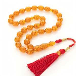 Perles de prière islamiques en pierre ronde couleur ambre avec pompon rouge JAMEEL SONS INTERNATIONAL JSI-230 - Product Image 6