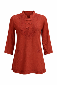 Women's <b>Viscose</b> Embroidered Shirt <b>Top</b> Manufacturer Beachwear Casual Long Sleeves - Product Image 3