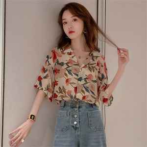 Blusa de Poliéster Transpirable para Mujer, Estampado Floral, Manga Larga, Cuello con Botones, Corte Recto, para Todas las Temporadas - Product Image 3