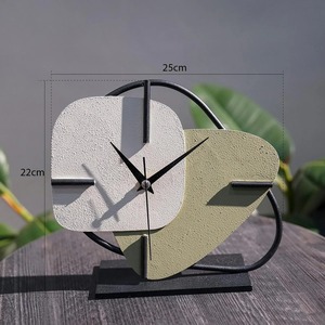 Geometric Wood & Metal Desk <b>Clock</b> Minimalist Design Silent Quartz Movement <b>Battery</b> Operated Needle Display - Product Image 6