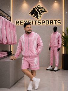 REXFIT SPORTS 2026 Custom <b>Men</b>’s Pink Sportswear Set Full <b>Zip</b> Jacket & <b>Shorts</b> Lightweight Gym Training Running Casual Outfit - Product Image 2
