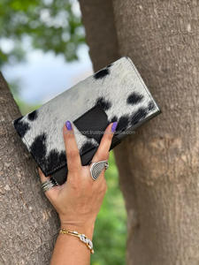 Cartera de cuero de piel de vaca, Cartera de mano con pelo en piel oculta, monedero multiusos, bolso de mano de cuero de becerro, bolso de mano para mujer occidental - Product Image 2
