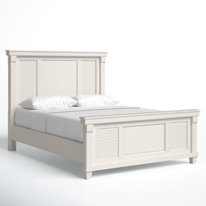 White Solid Mahogany Platform Bedroom Bed Frame Luxury Modern Panel Design Queen King Size Indonesian Furniture Supplier - Product Image 2