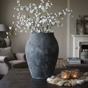 Rustic Concrete <b>Vase</b> With Irregular Texture For Artificial Flowers Indoor Home Decor Minimalist Style - Product Image 4