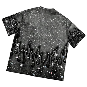 Camiseta gráfica con diamantes de imitación para hombre, totalmente personalizada, de manga corta, cuello redondo, estilo vintage, informal, para verano - Product Image 3