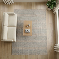 Tapis en laine gris beige tissé argenté, tufté à la main, antidérapant, écologique, à poils épais, de hauteur moyenne, motif grille texturé minimaliste pour salon