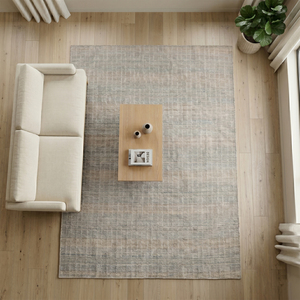 Alfombra de Lana de Pelo Grueso de Altura Media, Tejida a Mano, Antideslizante, Ecológica, Color Gris Beige con Diseño de Cuadrícula Texturizada Minimalista para Sala de Estar - Product Image 4