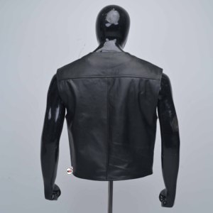 Gilet sans manches en cuir PU pour homme, col en V, fermeture éclair sur le devant, imprimé lettres, style motard, vêtement d'extérieur pour l'automne avec logo personnalisé - Product Image 2