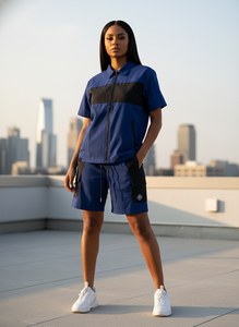 APR.TC <b>Men's</b> Blue Color Blocking Tracksuit Set Short Sleeve Shirt Elastic Waist Shorts Quick Dry Polyester <b>Summer</b> Streetwear - Product Image 5