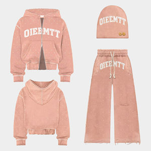 Conjunto de Sudadera con Capucha y Pantalones Deportivos Unisex, Estilo Boxy, con Estampado Personalizado, Lavado Ácido, Cierre de Cremallera, para Ropa Urbana - Product Image 4