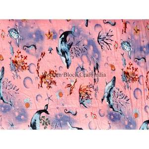 Tela de algodón estampada a mano con motivos de peces para decoración del hogar, ropa de mujer, vestidos y camisas, para tapicería, costura y manualidades. - Product Image 5