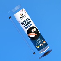 Boîte d'emballage pour sushis à emporter, en papier rond de style japonais, avec logo personnalisé, bleue, écologique, de qualité alimentaire, jetable