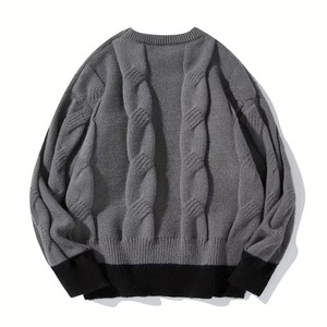 Pull en mélange de coton respirant pour homme, manches longues, doublure en laine tricotée confortable, coupe décontractée, logo frontal, mode quotidienne - Product Image 4