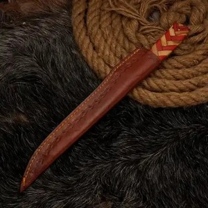 Couteau à filet en acier Damas fait main 12 pouces, manche en bois d'olivier et Pakka, talon en acier, lame droite, épaisseur 0,6 mm, étui en cuir - Product Image 6