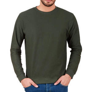 Sweat-shirt en molleton à col rond et manches longues pour homme, vert olive foncé, uni, logo personnalisé, OEM ODM, vêtements en gros - Product Image 1