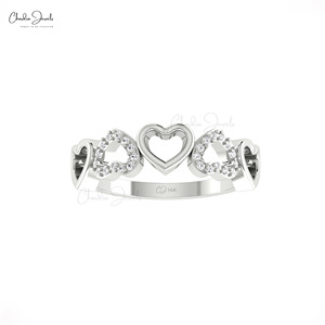 Anillo Romántico de Doble Corazón en Oro Sólido de 14K, el Más Vendido del 2026, para Novia, con Diamante Blanco de Corte Redondo de 0.13CTW, Anillo de Promesa en Oferta - Product Image 4